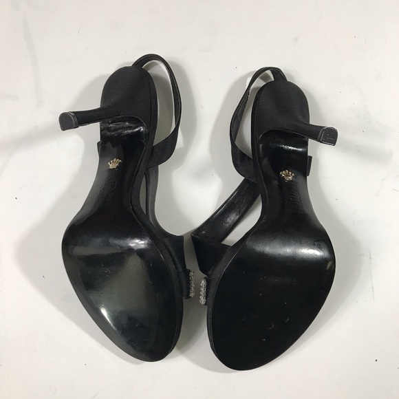 Nina Black Satin + Rhinestone Strappy High Heels - Picture 13 of 13